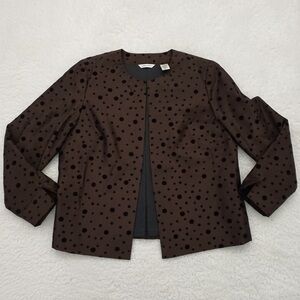 Laura Ashley Women's Brown Black Polka Dot Open Front Jacket - Size M
 b83